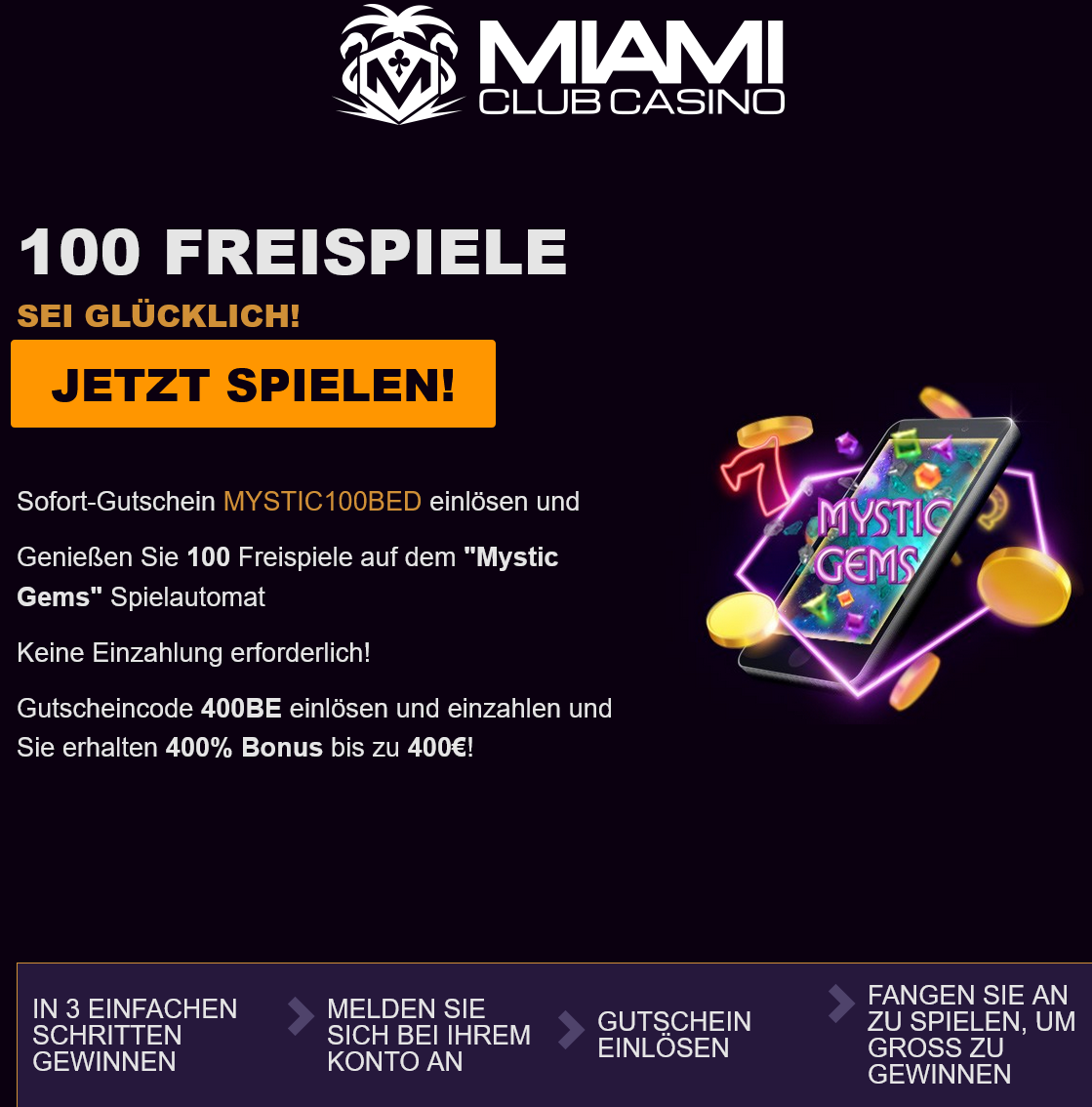 Miami Club BE 100 Free
Spins (German)